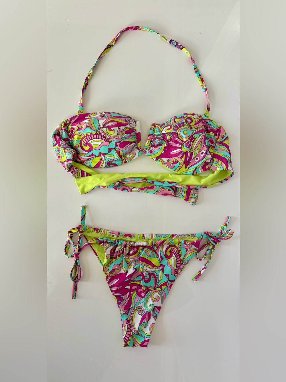 Calzedonia Cobey Paisley Print Bikini Set Bandeau Top & Tie Side Bottom S